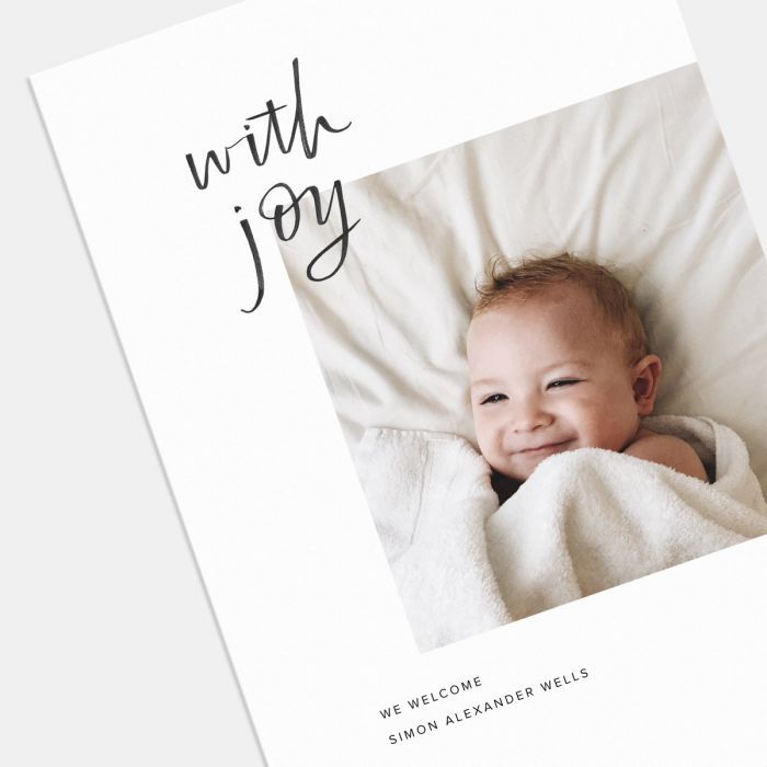 Hand Lettered With Joy Baby Announcement Artifact Uprising Geburtsanzeigekarten Baby Dankeskarten Geburtskarten Baby
