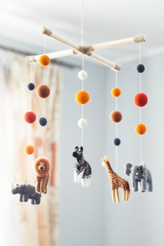 Needle Felted Baby Mobile Safari Animals Elephant Zebra Giraffe Safari Animals Elephant Zebra Giraffe