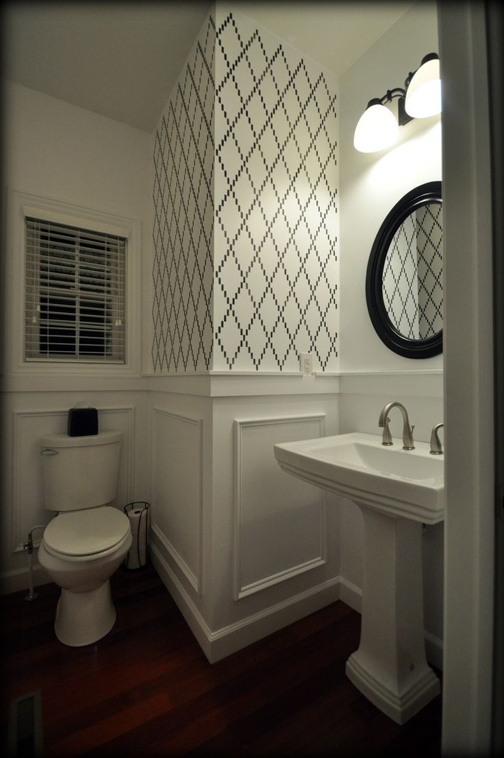 Black White Bathroom Makeover Features Nova Trellis Stencil By Royal Design Studio Note The Stencil Was Not Used On The Wall Behind The Stool And The Black White Bathroom Makeover Features Nova Trellis Stencil By Royal Design Studio Note The Stencil Was Not Used On The Wall Behind The Stool And The
