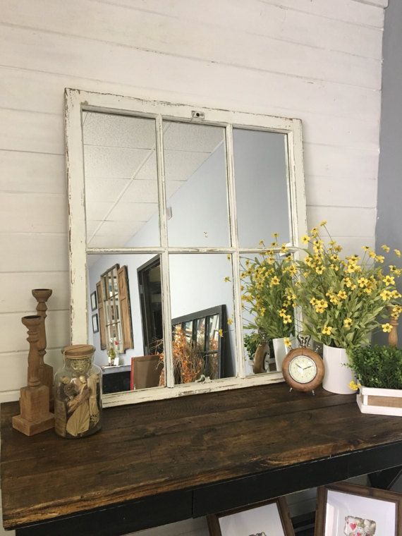 White Mirror Large Window Pane Decor Living Room Mirrors Window Mirror Decor, Wood Window Mirror Decoration Ideas