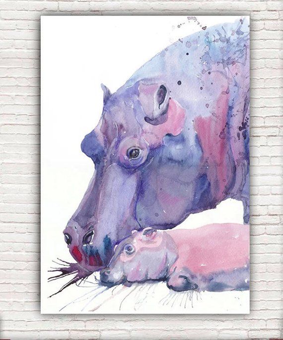 Hippopotamus art Hippo print Hippo art print Hippo illustration Hippo watercolor African animal Hippopotamus gift Nursery art
