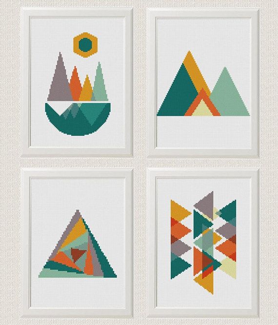 14 aida cross stitch geometry cross stitch pattern geometric pattern cross stitch Geometric boxes cross stitch pattern PDF PDF download