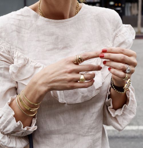 Amazing jewelry overlay, minimalist jewelry, ruffled top, red nails, my …