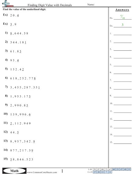 fourth grade decimal worksheets decimals worksheets