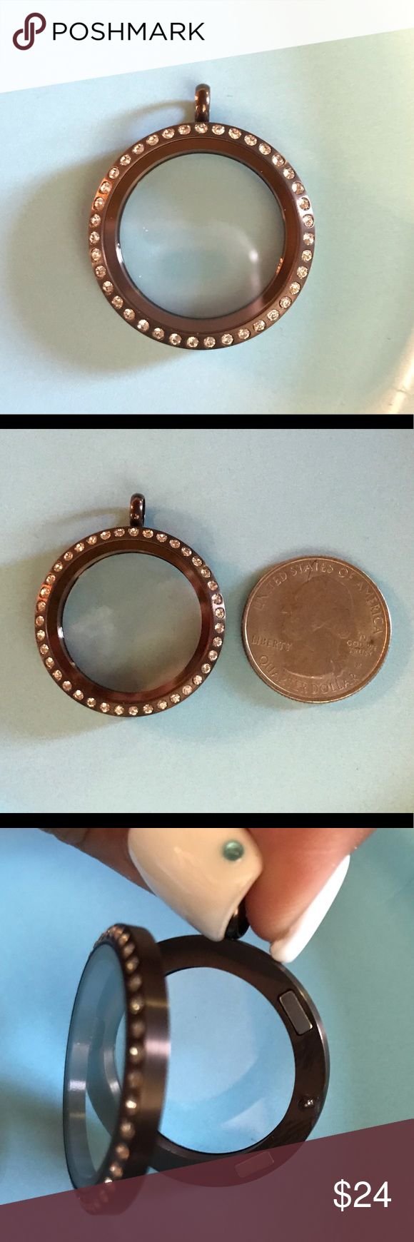 Origami Owl Large Chocolate Locket w Crystals NEW! NEW w box-Large Origami Choco...