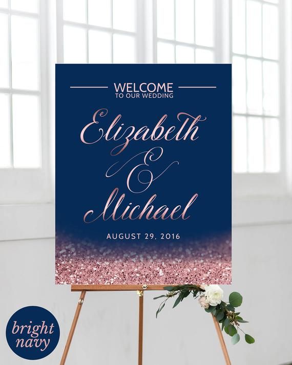 Navy wedding welcome sign - printable wedding ceremony decoration. Elegant weddi...