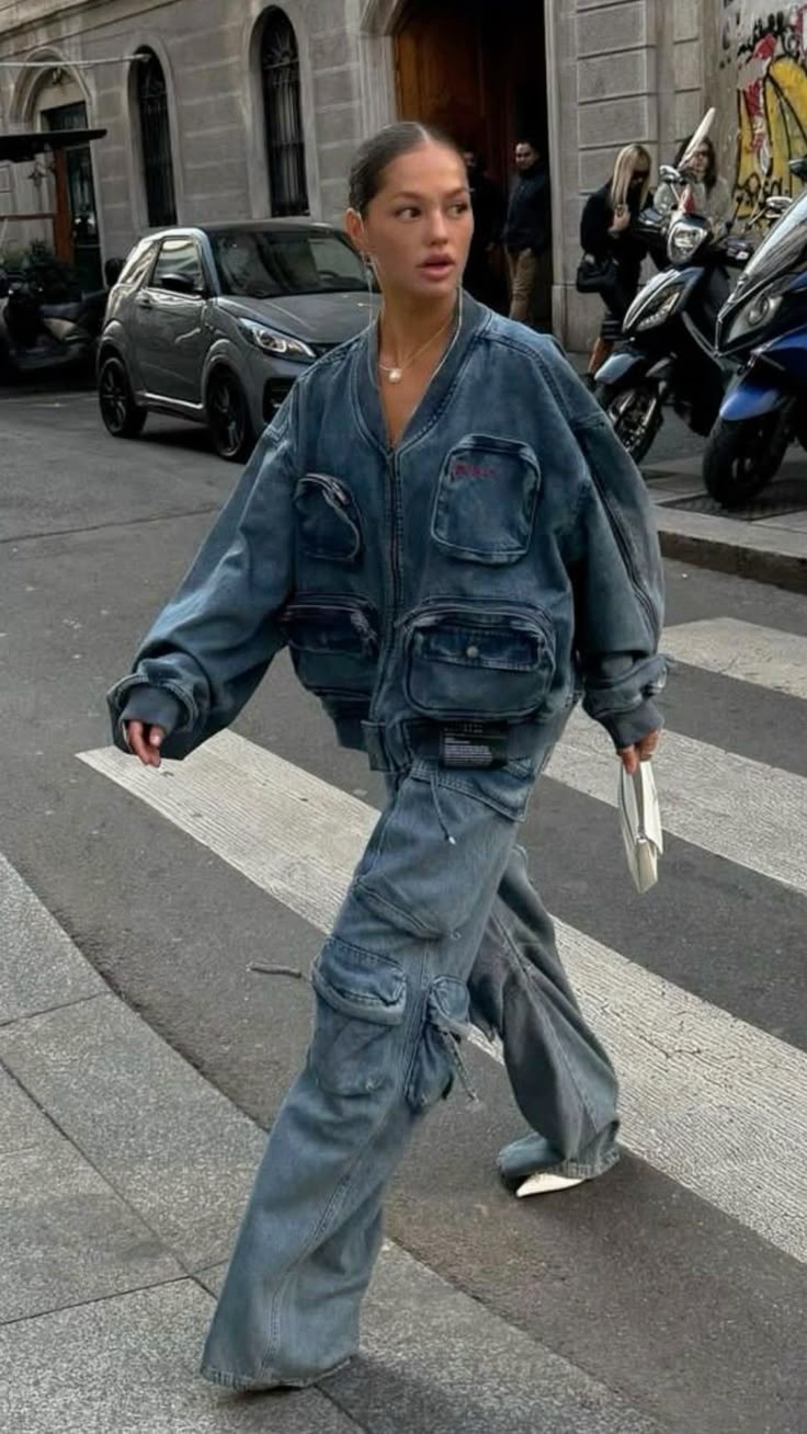 cargo pants outfit Blue Denim Monochrome Cargo Outfit