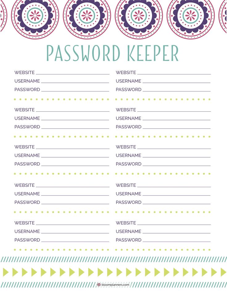 FREE Printable Password Keeper from bloom daily planners. Free 8.5 x 11 ...