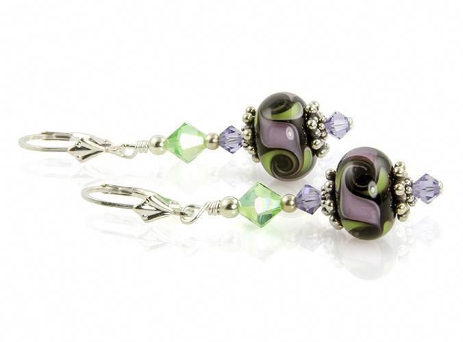 green lampwork glass jewellery uk handmade sterling silver leaf earrings