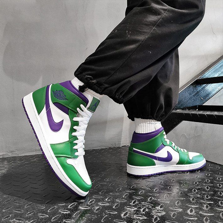 jordan aj 1 mid green purple