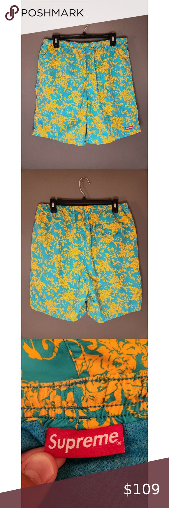 Supreme SS20 Men's Large Nylon Water Shorts Swim Trunks Teal