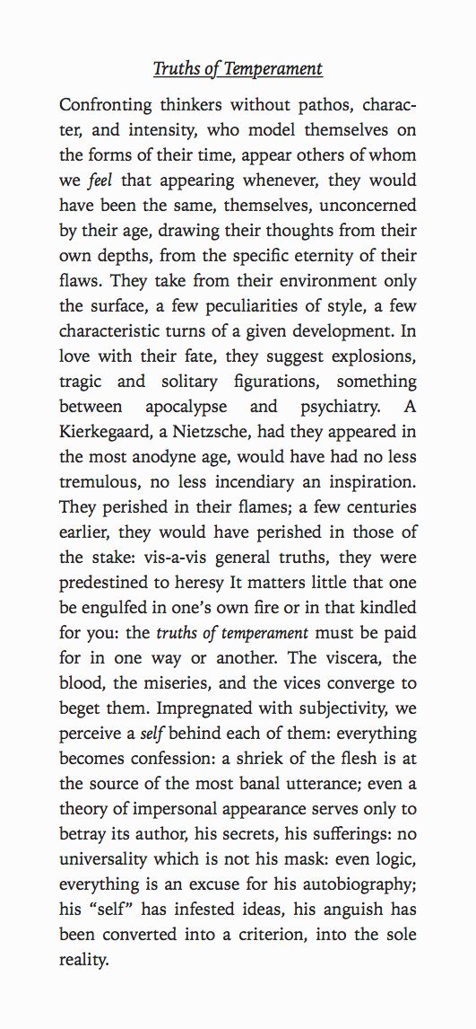 Comprehension Essay Truths Of Temperament Emil Cioran A Short History Of Decay Essay Philosophy Subjectivity Nietzsche Kierkegaard Persuasive Essay Template also College Personal Narrative Essay Examples Truths Of Temperament Emil Cioran A Short History Of Decay Essay Descriptive Essay About The Ocean