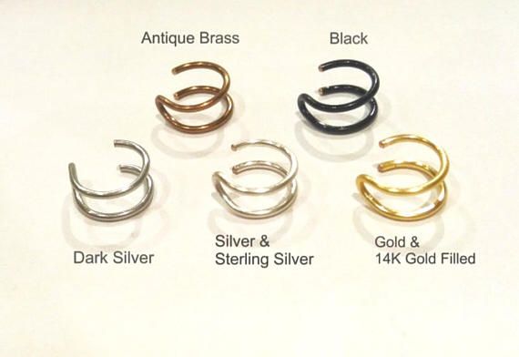 Double Silver Plated Gold or Silver Tragus Ring CuffConch RingDouble Tragus Ring CuffFake Piercing.HIGH quality SILVER PLATED wire.