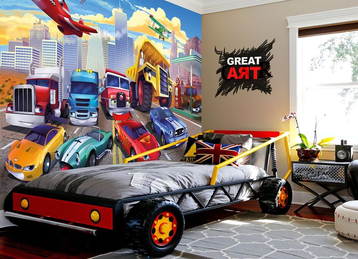 Wallpaper for Kid’s Room Car Racing Mural Decoration Adventure