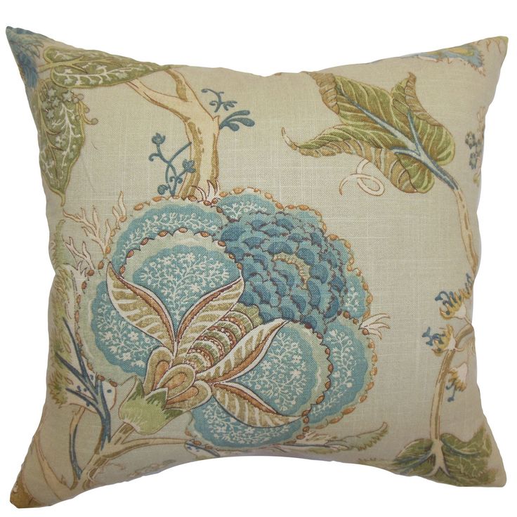 Gare Floral Linen Throw Pillow | Floral Haze Teal European Pillowcase. Cotton