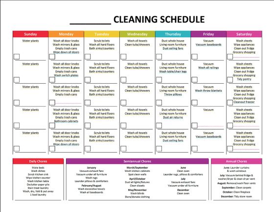 monthly chore calendar template