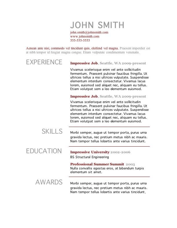 resume sample templates word