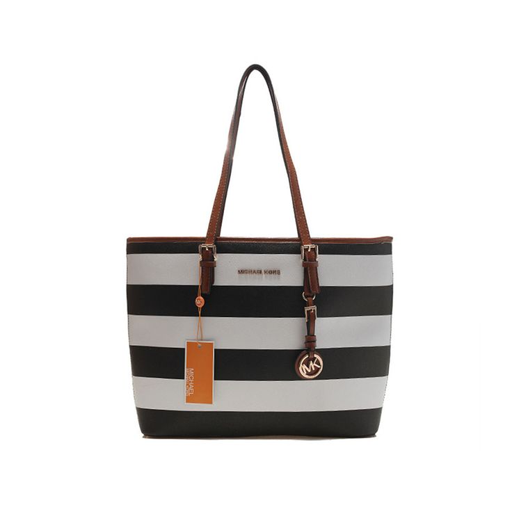 MICHAEL Michael Kors Medium Jet Set Striped Travel Tote Citrus-white