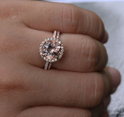 26 Best Someone Show Theses To Kyle Images On Pinterest Wedding This Is My Dream Ring Single Halo Rose Gold Morganite Engagement And Diamond Wedding Band Set Choose Color Size Options At Checkout