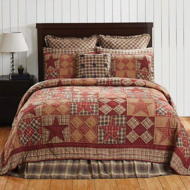BURGUNDY RED BROWN PLAID RUSTIC PRIMITIVE PATCH NINEPATCH STAR King QUILT BURGUNDY RED BROWN PLAID RUSTIC PRIMITIVE PATCH NINEPATCH STAR King QUILT