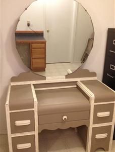 antique dressing table/vanity. painted in AS chalk paint coco, trim in chalk paint old white ...