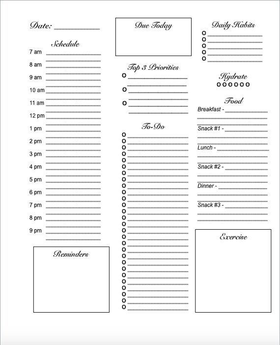 college university daily planner