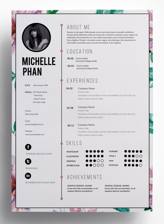 watercolor floral cv template cover letter reference template