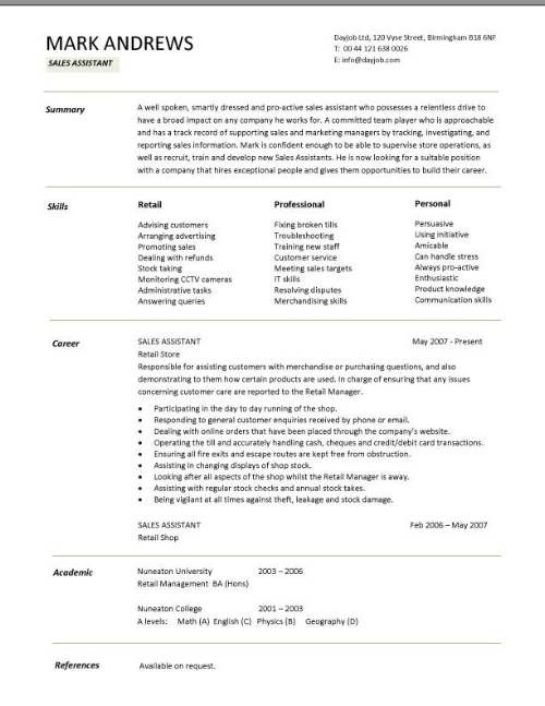 retail cv template sales environment sales assistant cv cv template for retail work
