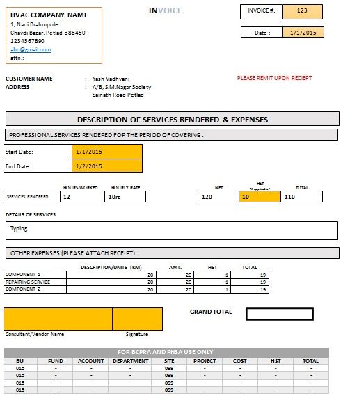 hvac invoice