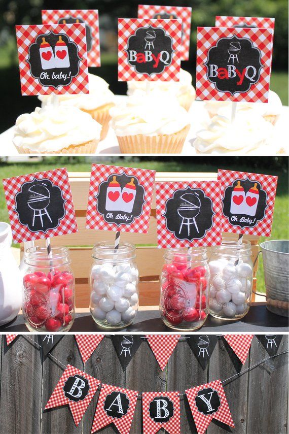 Printed Baby Q Shower Decorations Banner Cupcake Toppers Printed Baby Q Shower Decorations Banner Cupcake Toppers