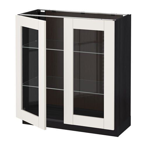 IKEA METOD Onderkast met 2 vitrinedeuren Zwart/sävedal wit ...