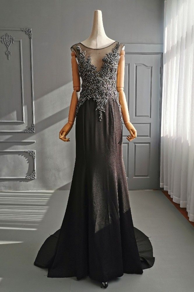 SCALA Beaded Black Formal Pearl Dress