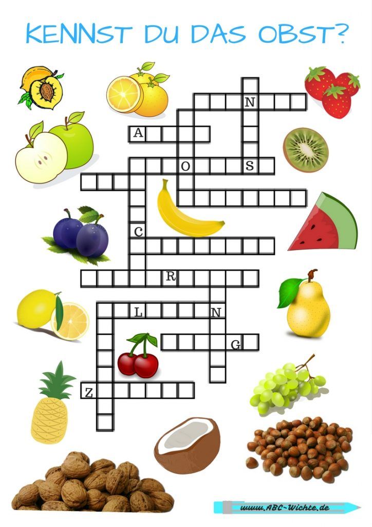 Kennst du das Obst? Gitterrätsel für Kinder Deutsch lernen Kennst du das Obst? Gitterrätsel für Kinder Deutsch lernen