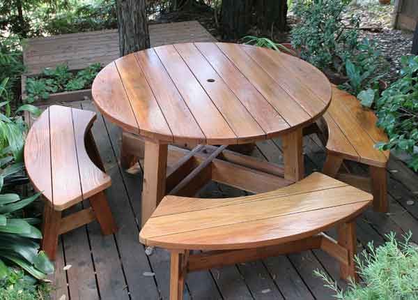 Another Dining Option For The Cozy Size Yard Wooden Picnic Tables Round Table Garden Wooden Picnic Tables, How To Make A Round Wooden Garden Table