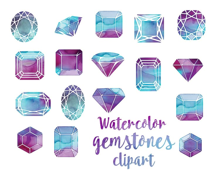 Jewel Clipart, Digital Gems, Watercolor Gems, Jewel Clip Art