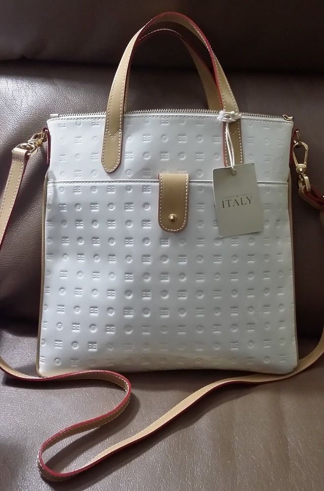 Nwt Arcadia White Patent Leather Wi Brown Red Italian Handbag Nwt Arcadia White Patent Leather Wi Brown Red Italian Handbag Shoulder Crossbody Crossbodyshoulderbag