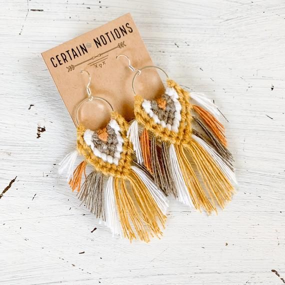 Wood Earrings Boho Macrame Earrings Macrame Earrings