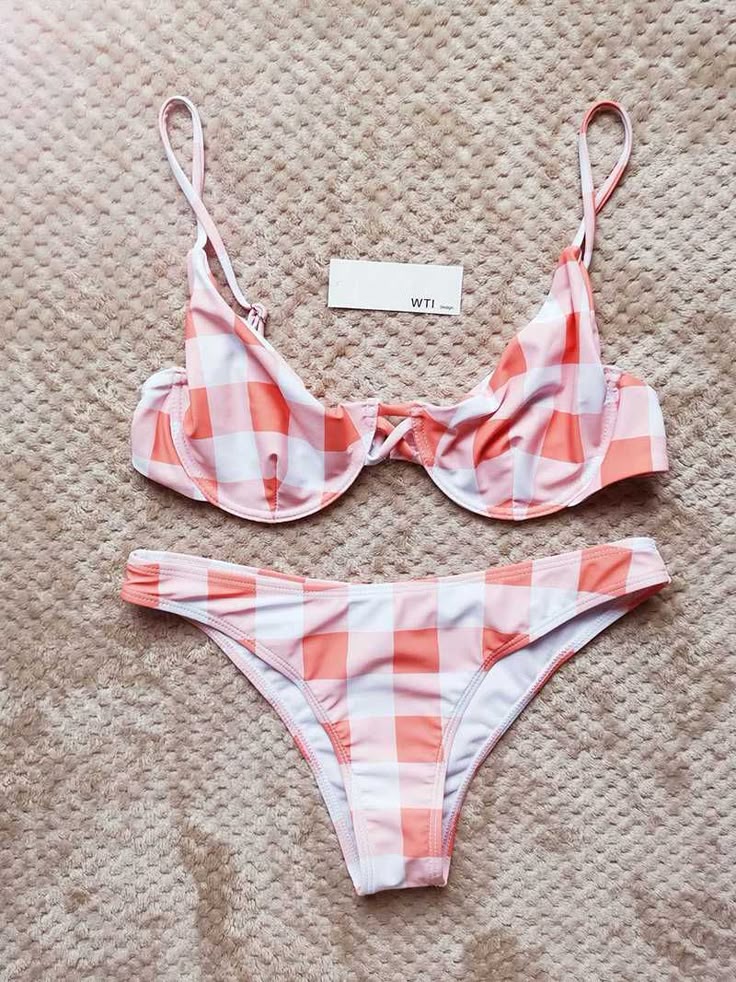 gingham bathing suit pink and white bikini tops bikinis for women ladies swimwea...