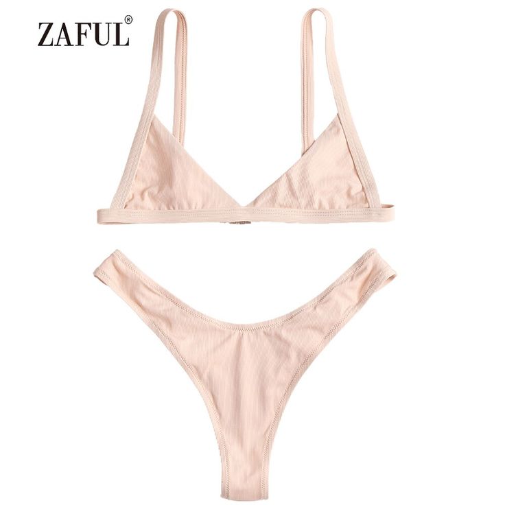 ZAFUL Bikini Rib Swimwear Women High Cut Swimsuit Sexy V-Neck Strapless Thong Bi...