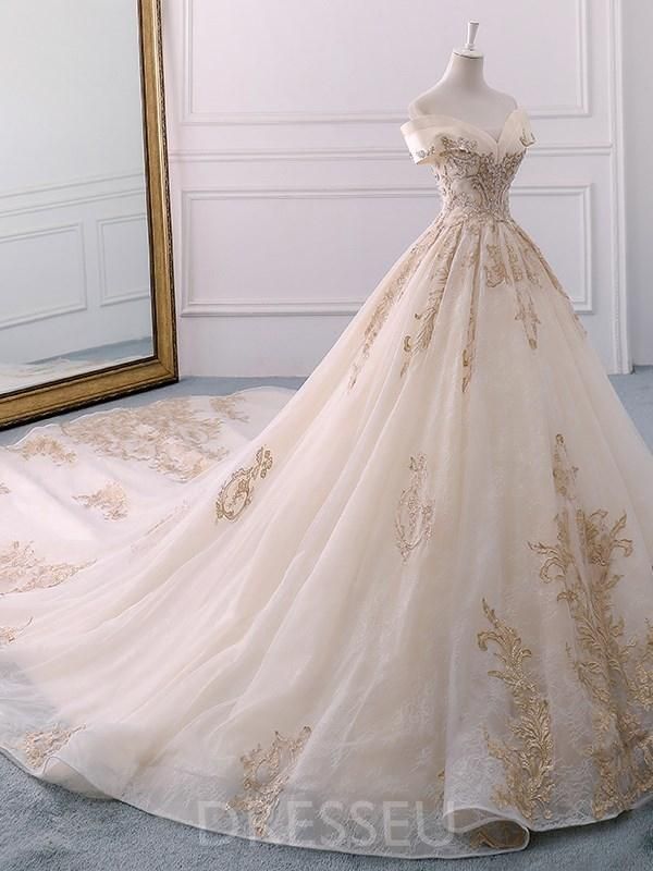 Floor Length Beading Cathedral Off The Shoulder Garden Outdoor