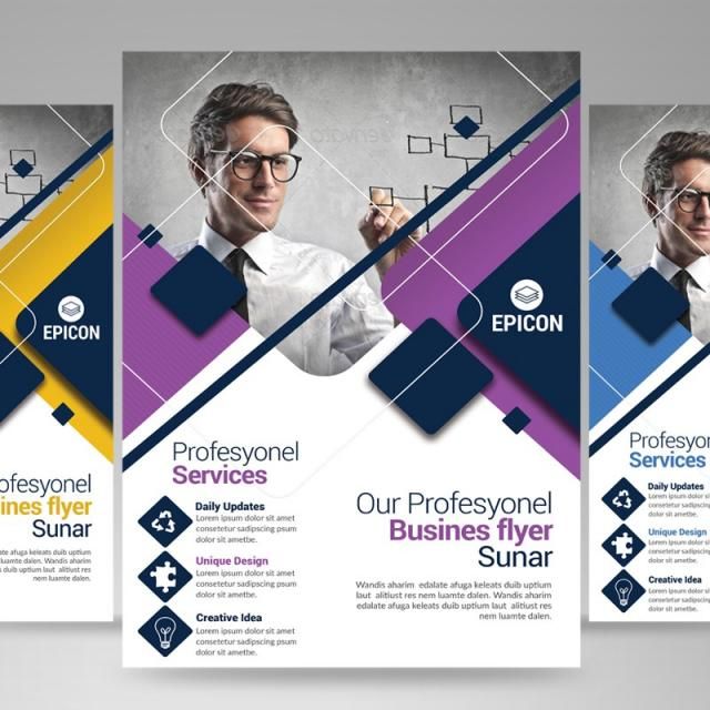 purple blue shapes consultant corporate creative brochure cards