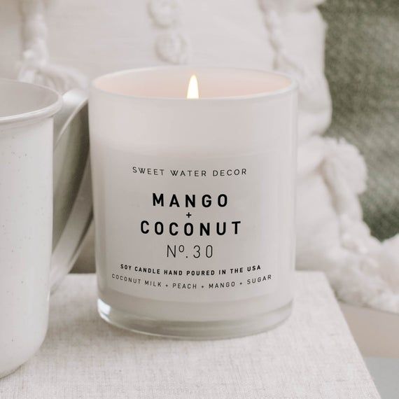 Mango And Coconut White Jar Candle Handmade Candle Coconut Etsy In 2021 Candle Jars Soy Candles Fall Candle Scents