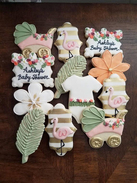 Tropical Baby Shower Sugar Cookies, Hawaiian themed cookies, flamingo sugar cook...