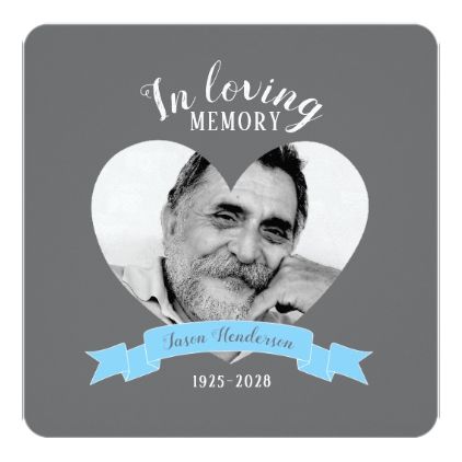 Memorial service photo blue ribbon funeral invites - invitations personalize custom special event invitation idea style party card cards