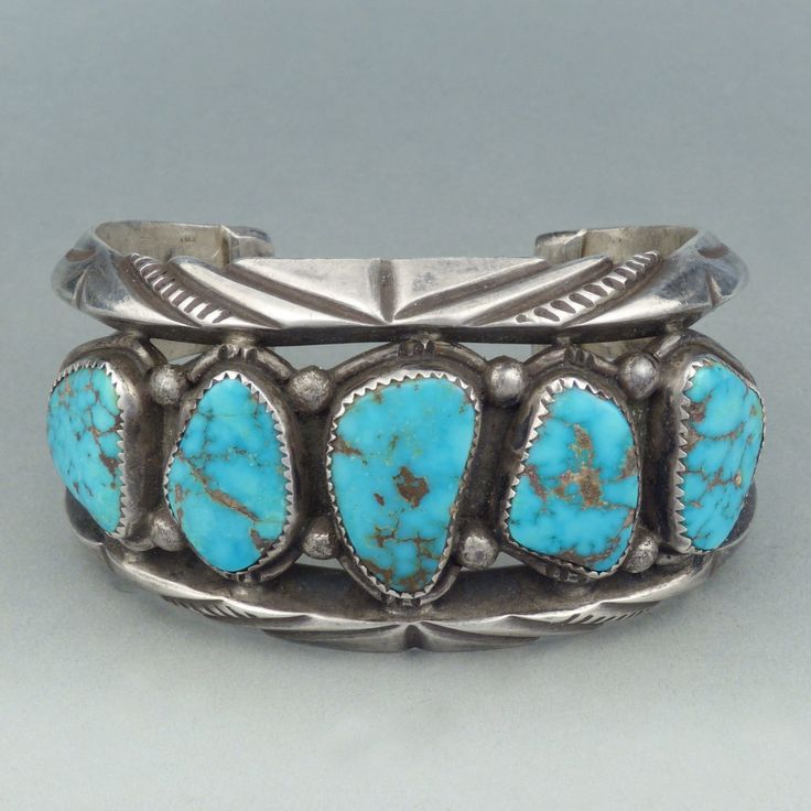 Mark chee navajo heavy chiseled cuff with turquoise c