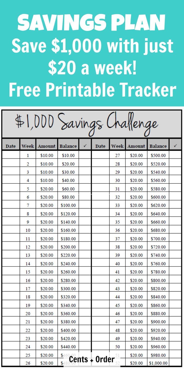 52-Week / $1,000 Savings Plan - Build your emergency fund with this easy challen...