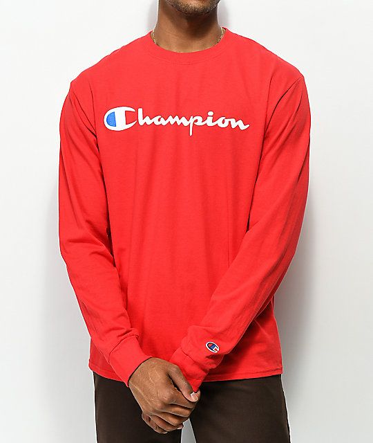 Champion Script Red Long Sleeve T,Shirt in 2019