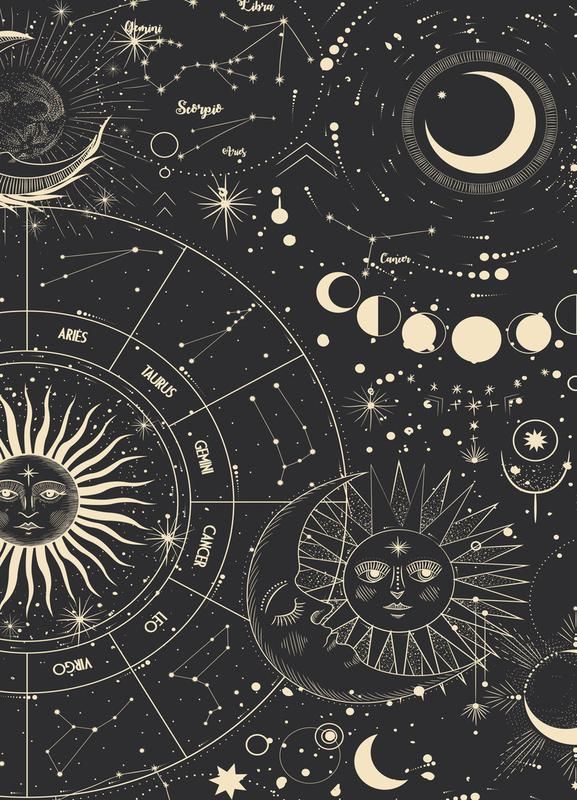 Astrology Wheel Par Daylight Design Studio Astronomie Cosmos Noir Juniqe Plus Daffiches Sur Www Jun Moon Stars Art Art Collage Wall Poster Wall Art