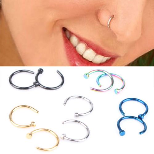 5Pcs Edelstahl Nasenring Hoop Studs Silber Gold Gauge kleinen Kristall