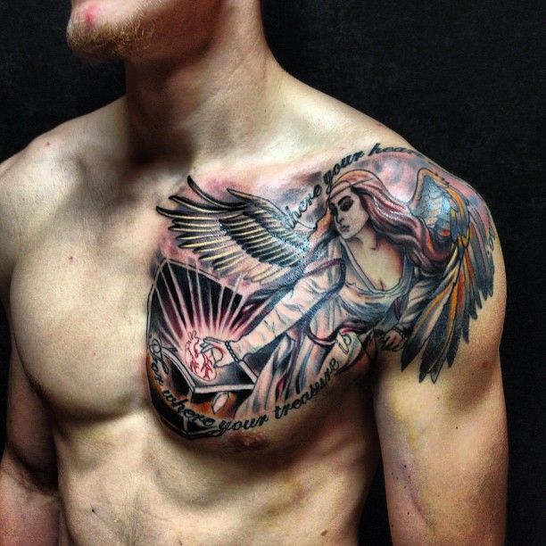 archangel michael chest tattoo colored angel chest tattoo archangel michael chest tattoo colored angel chest tattoo